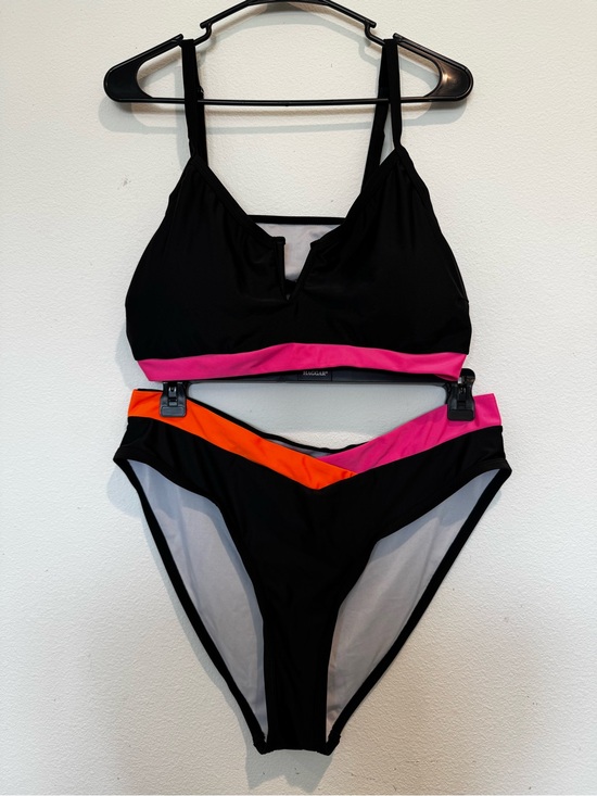 SHEIN Other - SHEIN Black Bikini Set with Pink and Orange Trim